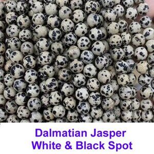 Dalmatian Jasper White & Black Spot  15" Strand